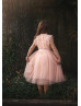 Peach Lace Tea Length Flower Girl Dress